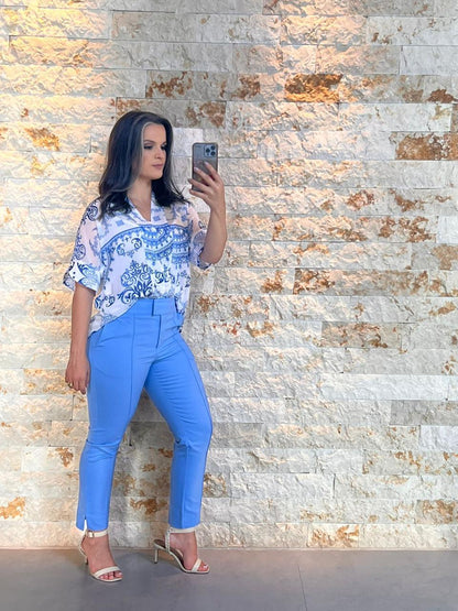 Calça Alfaiataria Tecido Portinari - Liso Azul Claro 5253