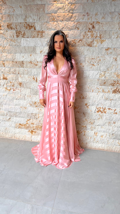 Vestido Manga Longa Stripe CONF- Rosa 2275