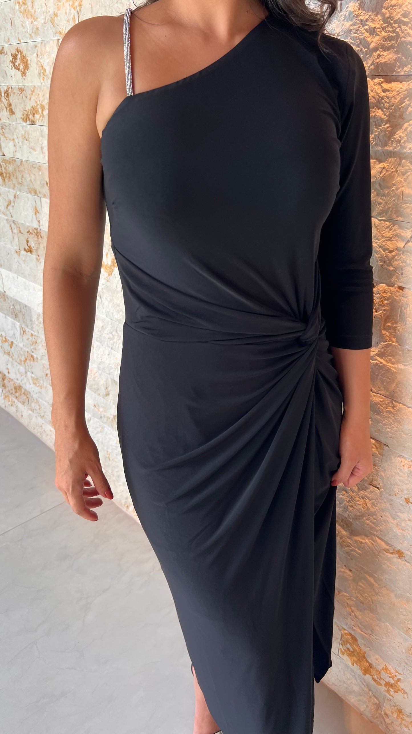 Vestido Midi Alça Strass Jersey- Estampado 5606