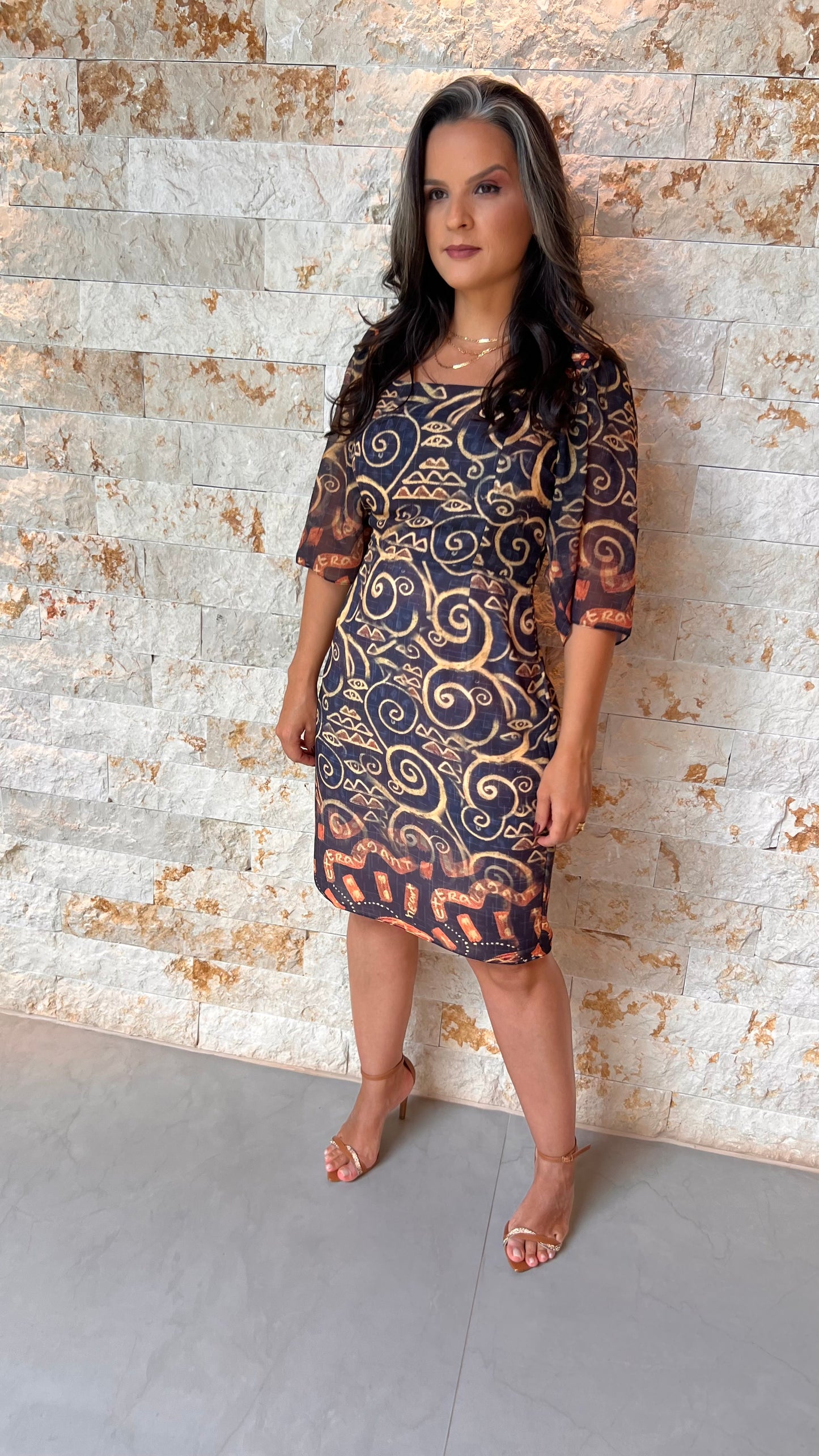 Vestido Curto Cobre Ouro YU - Estampado 5584