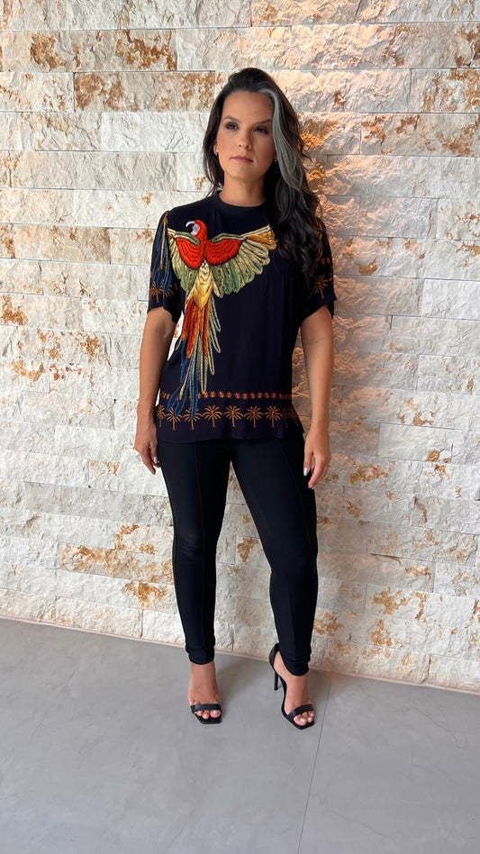 Blusa Arara Laranja Tropical ARTE-  Branco Estampado 5570