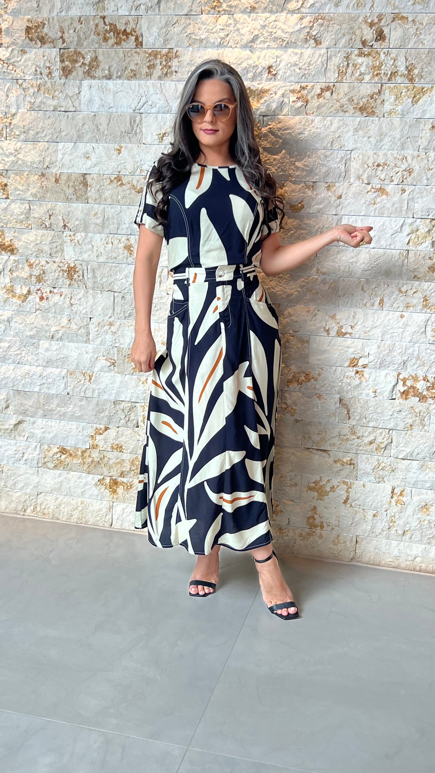 Conjunto Saia e Blusa Retilínea PIS- Estampado 5864