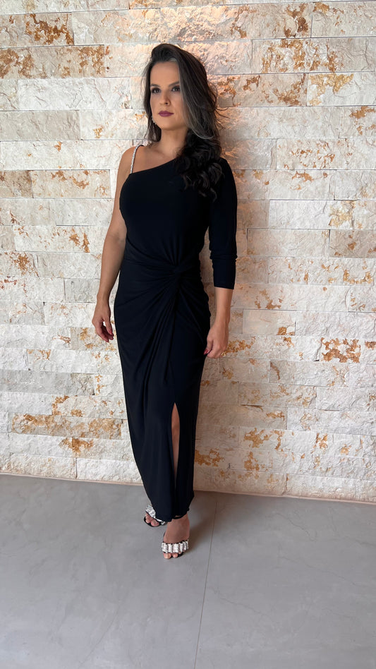 Vestido Midi Alça Strass Jersey- Estampado 5606