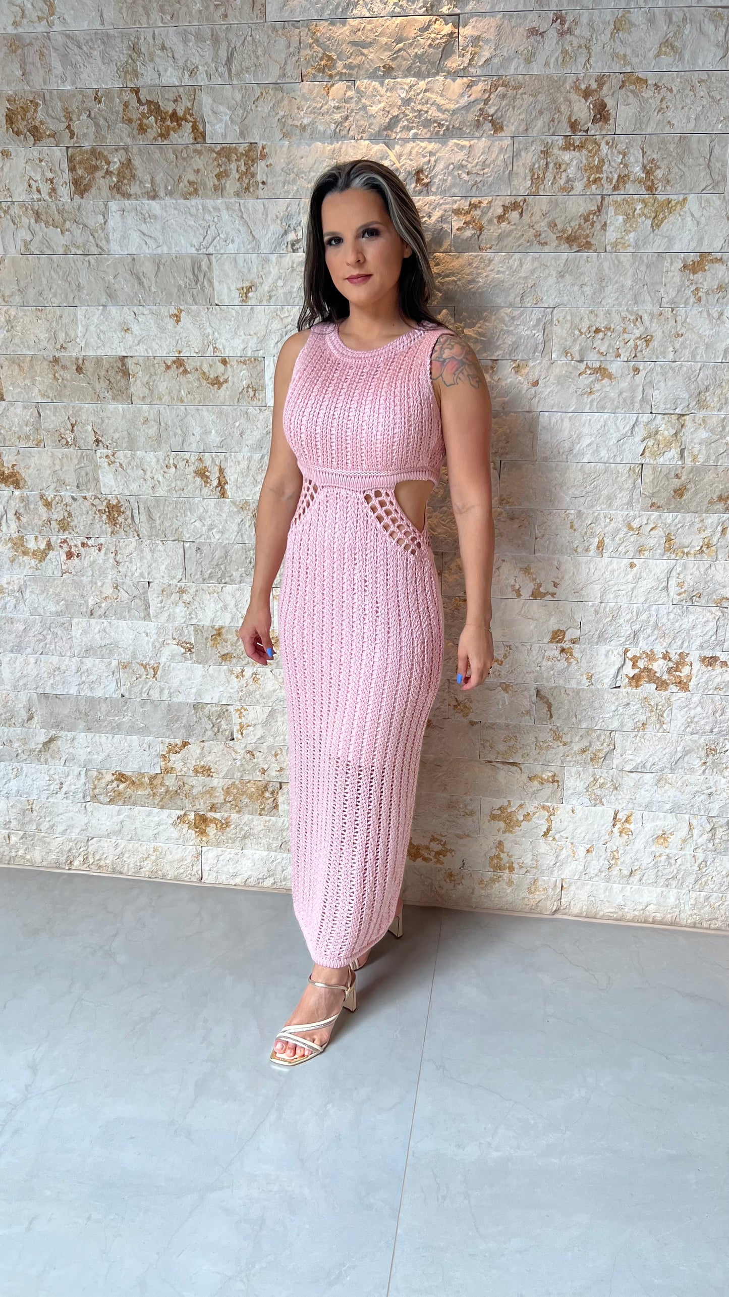 Vestido Longo Tricô Flavia POLI- Rosa 5875