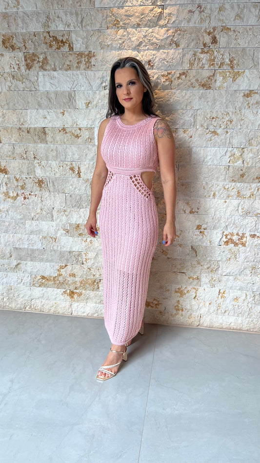 Vestido Longo Tricô Flavia POLI- Rosa 5875