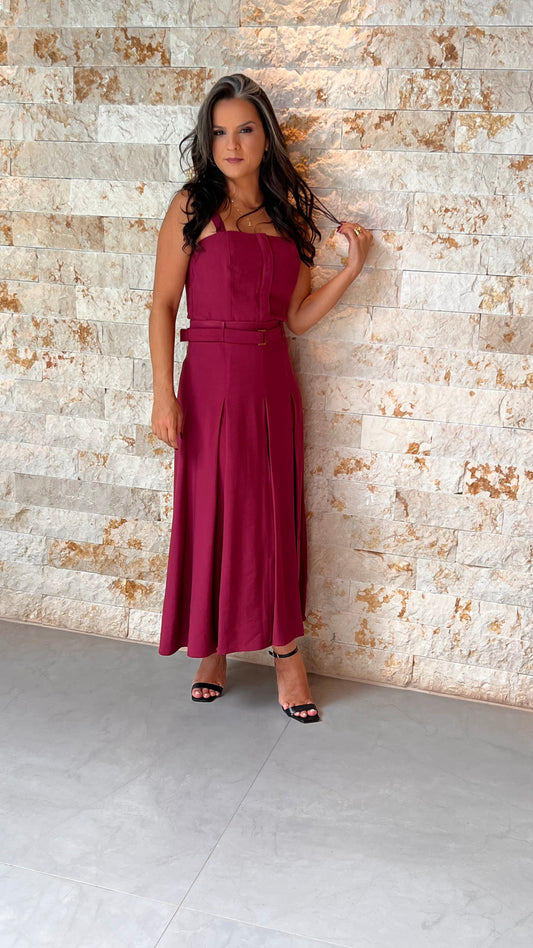 Conjunto Blusa e Saia Midi Vintage PIS- Marsala 5592