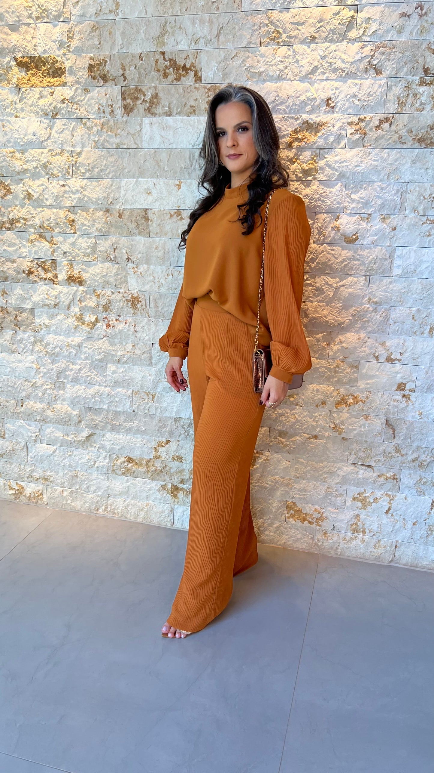 Conjunto Calça Plissada Blusa VIDI- Terra Cota 5777