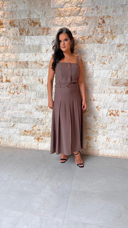 Conjunto Blusa e Saia Midi Vintage PIS- Marrom 5592