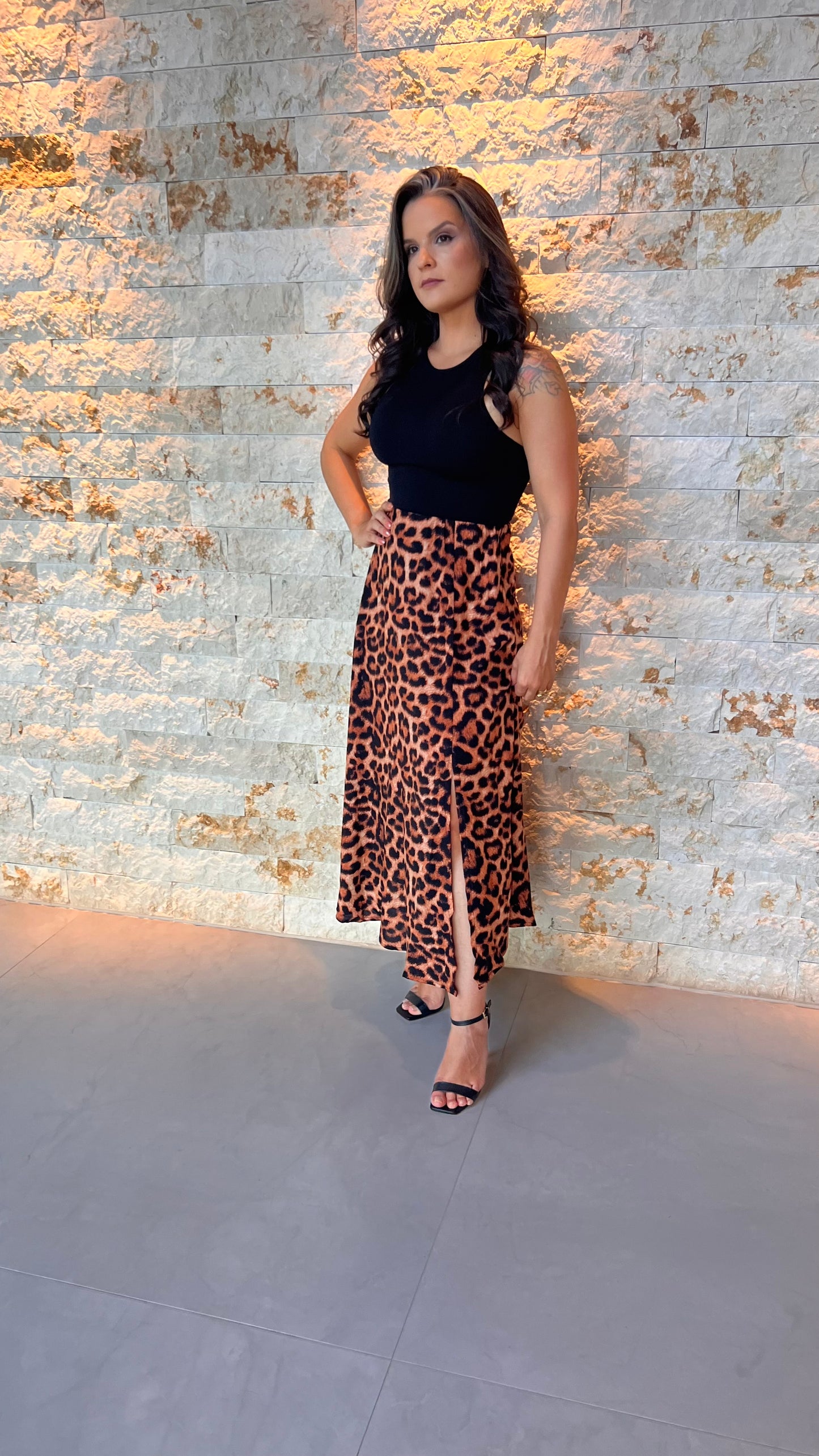 Saia Midi Fenda Animal RIO-  Estampado 5603