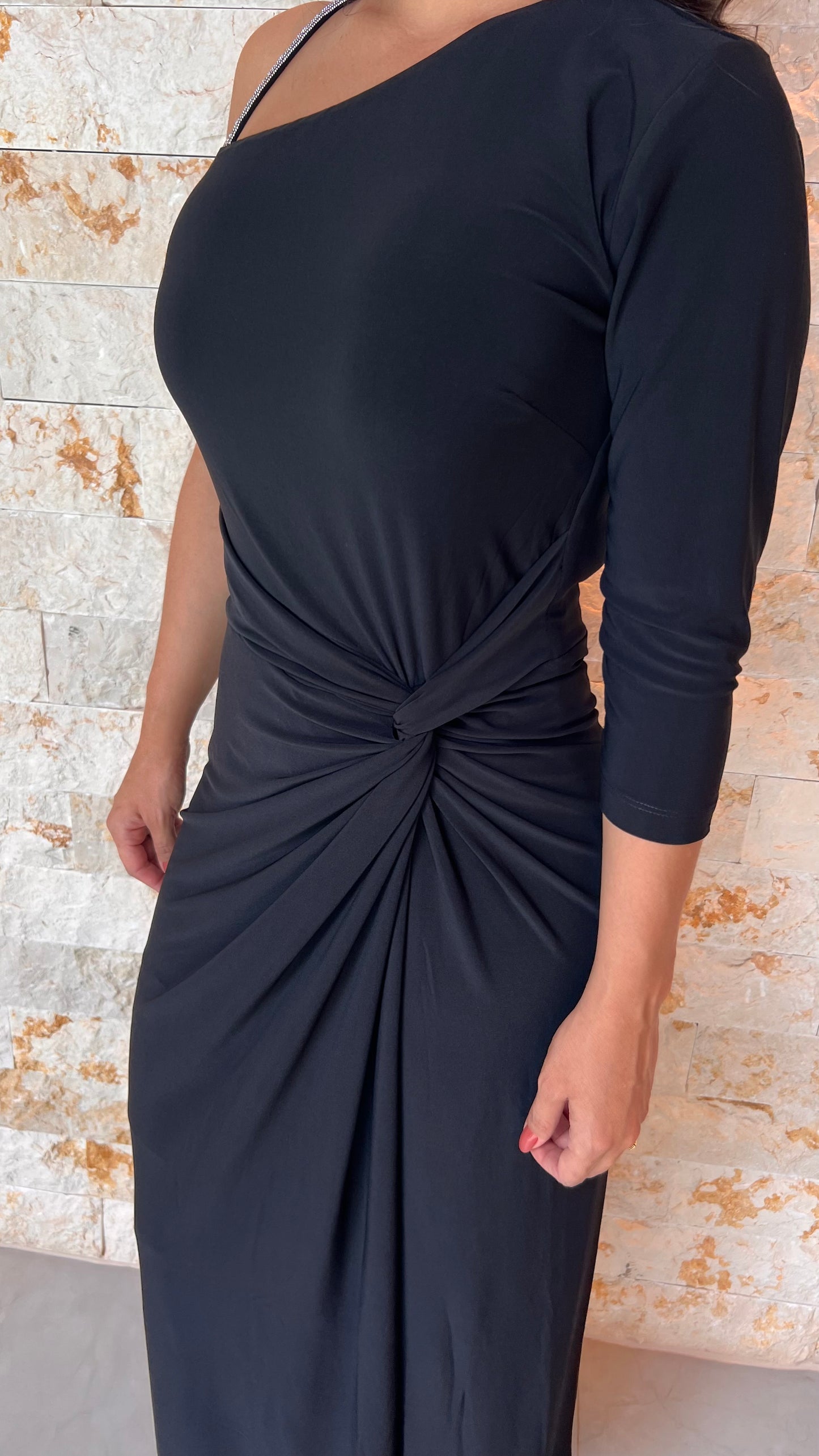 Vestido Midi Alça Strass Jersey- Estampado 5606
