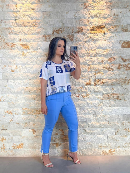 Calça Alfaiataria Tecido Portinari - Liso Azul Claro 5253