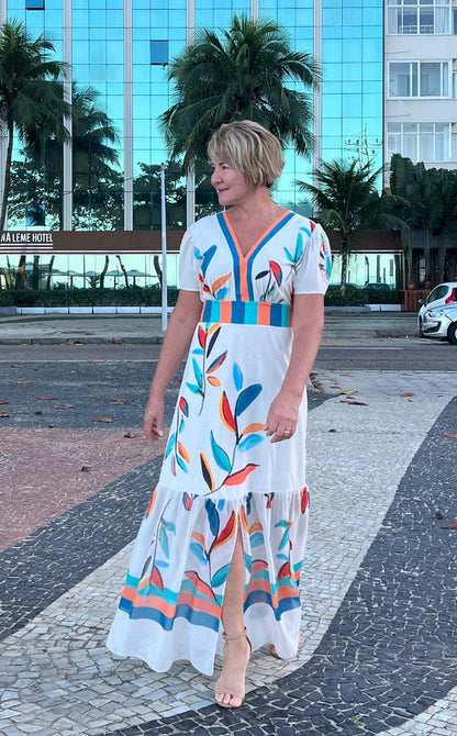 Vestido Longo Folhagem Azul YU - Estampado 4901