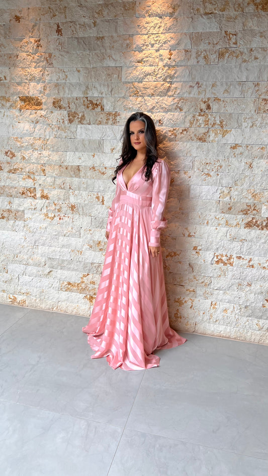Vestido Manga Longa Stripe CONF- Rosa 2275