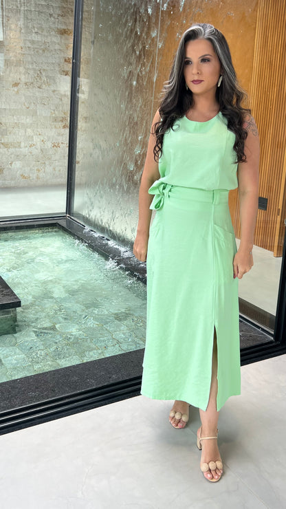 Conjunto Saia Midi Bolso FX Cropped ARA- Verde 5857