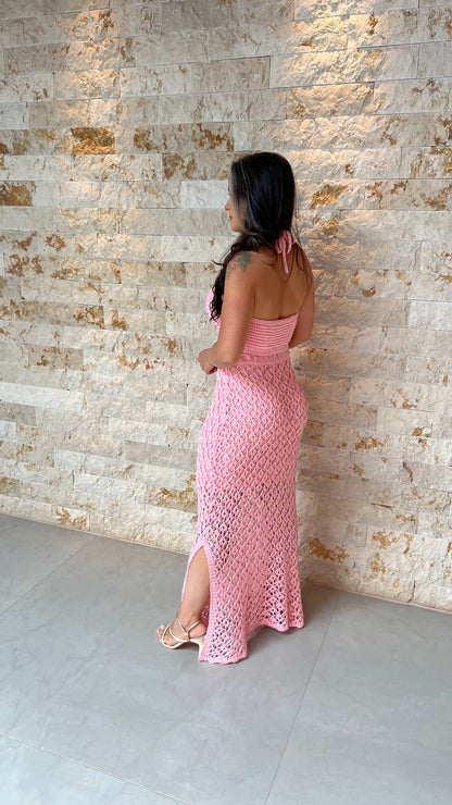 Vestido Midi Tricô Busto POLI- Rosa 5898