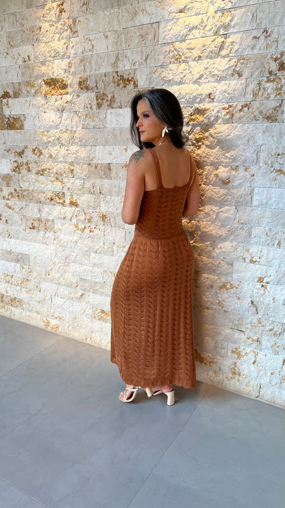 Vestido Midi Tricô Cintura Baixa POLI- Marrom 5912
