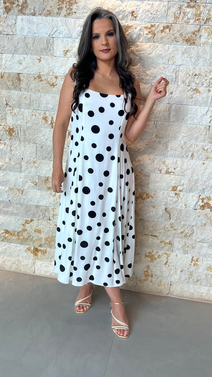 Vestido Midi Poa Decote ARA- Branco 5859