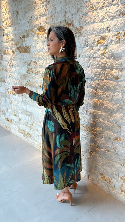 Vestido Chemisse Manga Longa Folhagem ARTE- Estampado 5753
