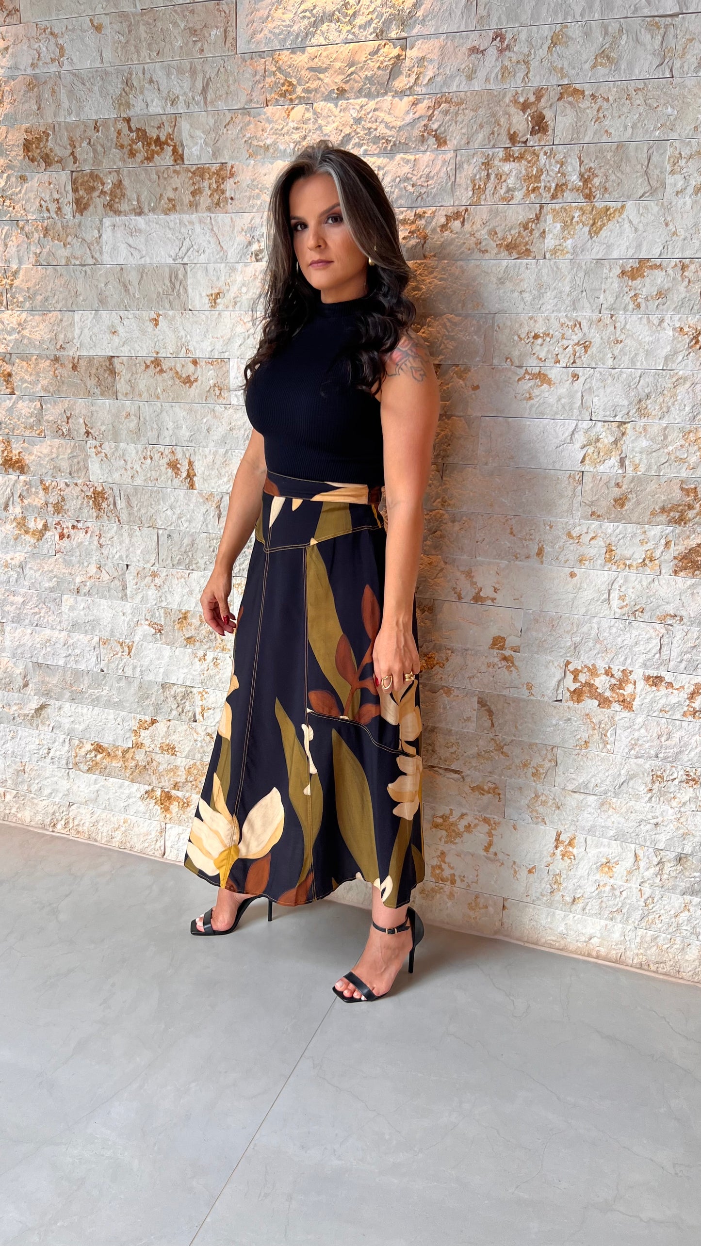 Saia Midi Prespotada PIS-  Estampado 5642