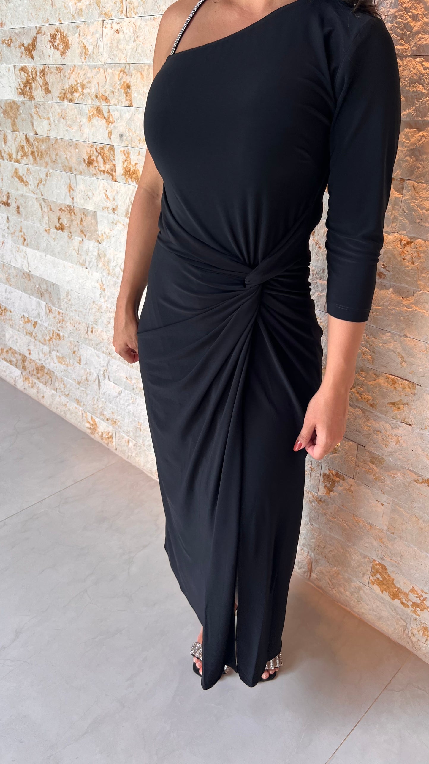 Vestido Midi Alça Strass Jersey- Estampado 5606