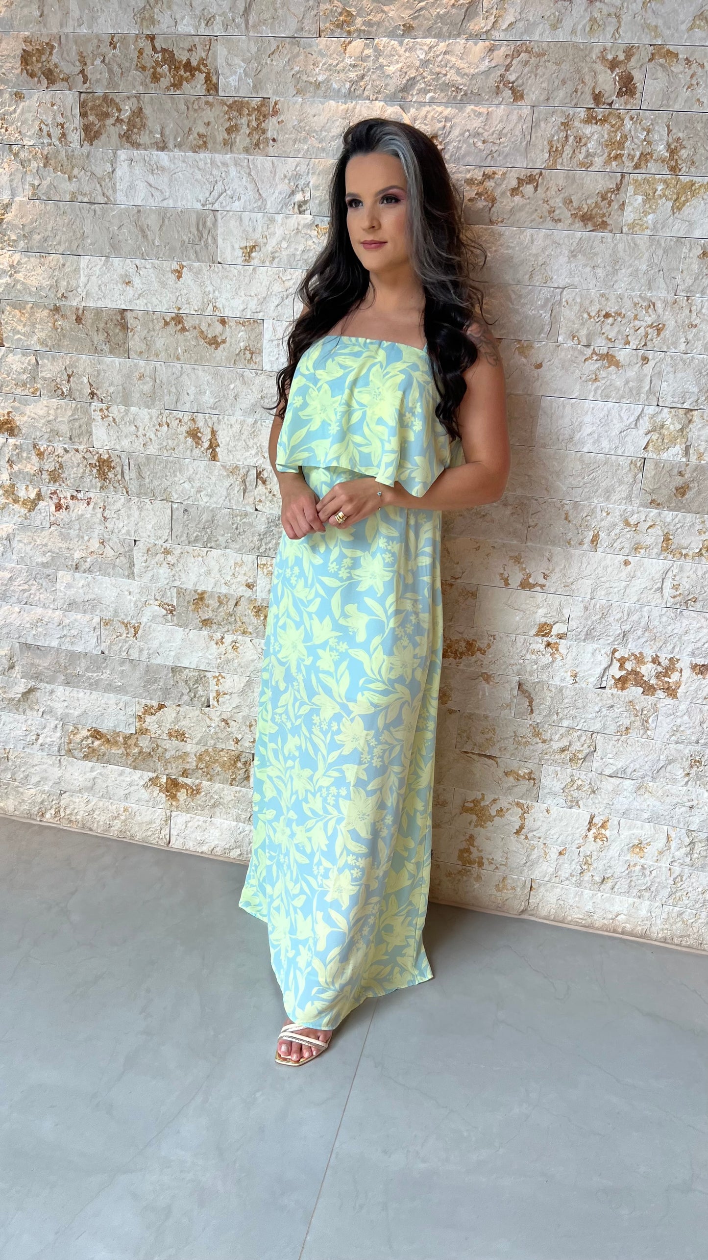 Vestido Longo Alcinha Babado Busto ALO- Lima  5927
