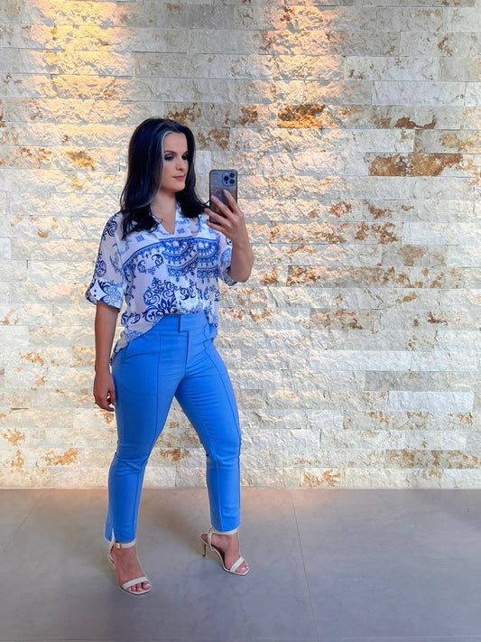 Calça Alfaiataria Tecido Portinari - Liso Azul Claro 5253