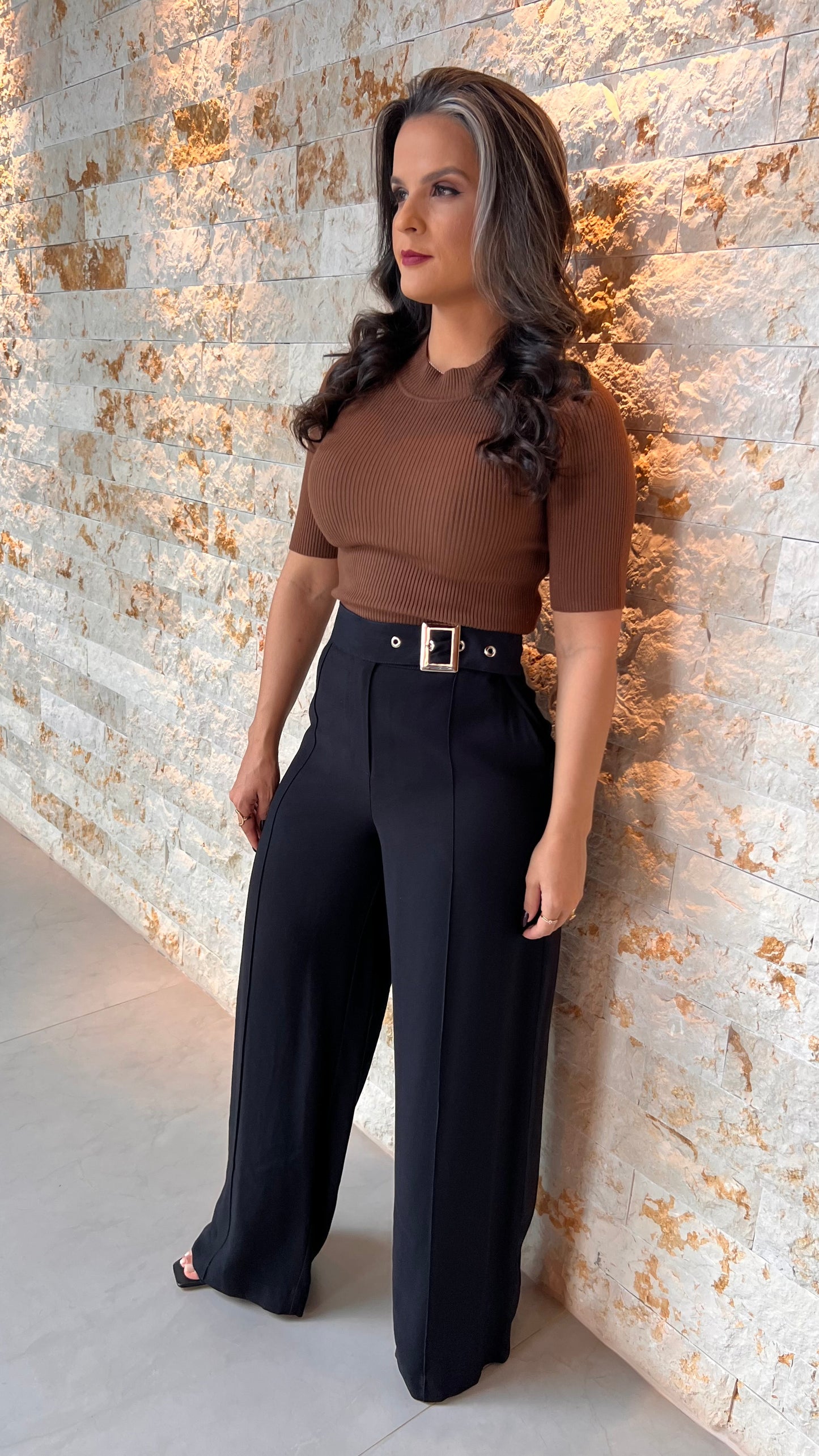 Blusa Manguinha Trico EAG- Marrom 5723