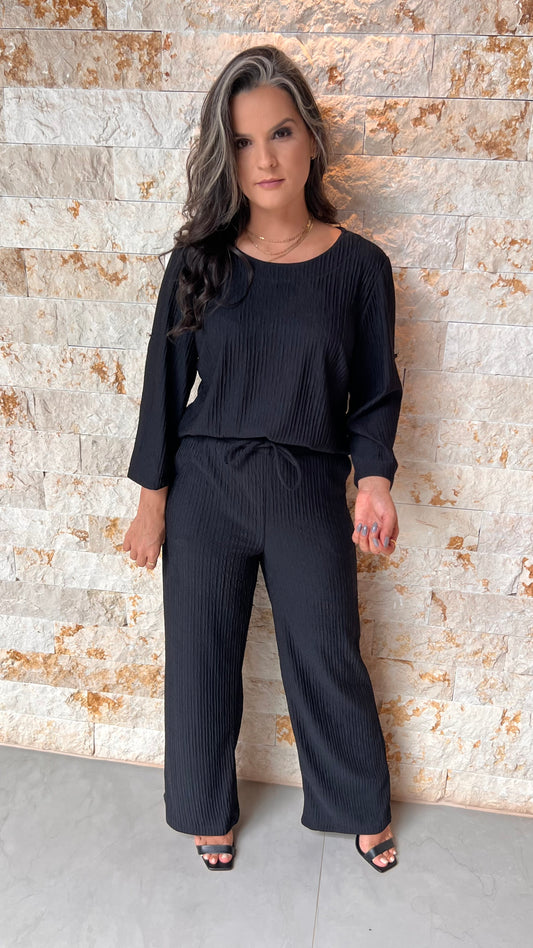 Conjunto Calça e Blusa Tec Plissado MAZ- Preto 5709