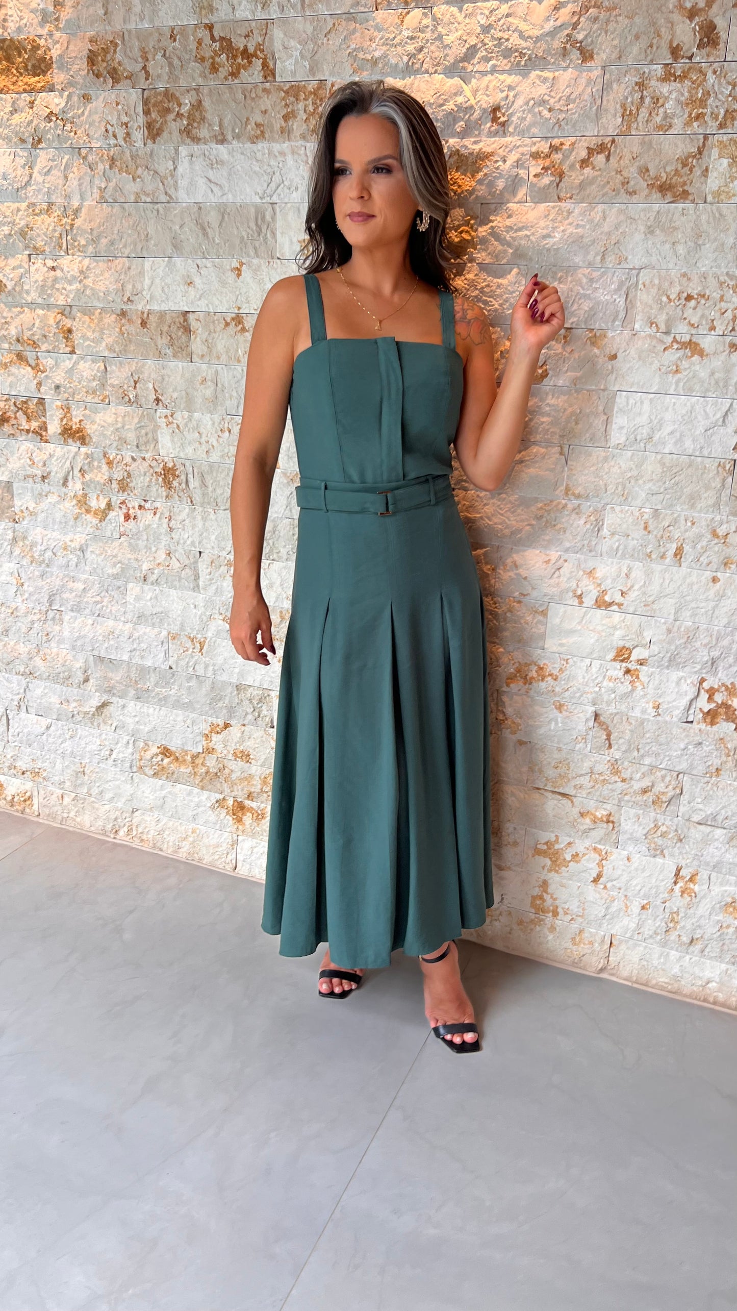 Conjunto Blusa e Saia Midi Vintage PIS- Verde 5592