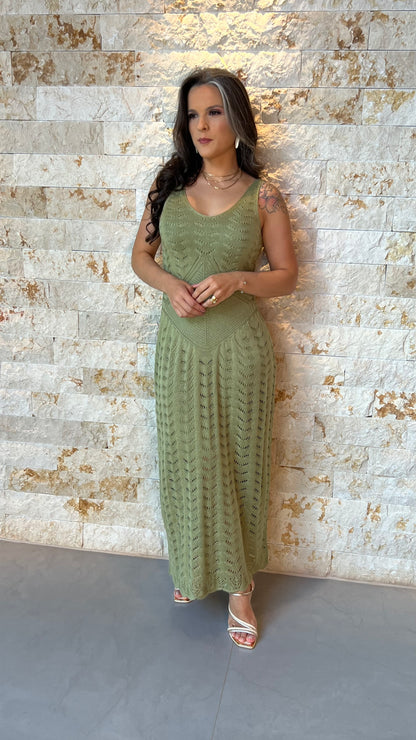 Vestido Midi Tricô Cintura Baixa POLI- Verde 5912
