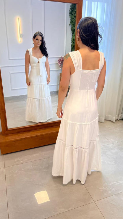 Vestido Longo Amarração Busto - Branco/Off 4999