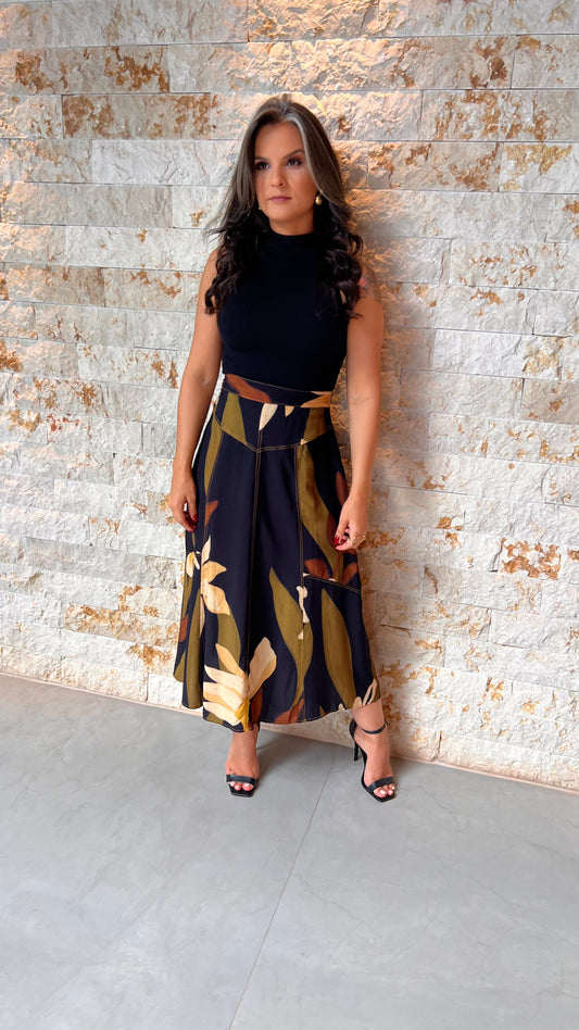 Saia Midi Prespotada PIS-  Estampado 5642