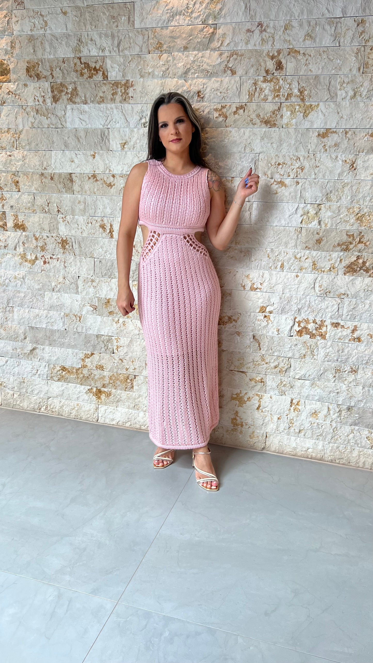 Vestido Longo Tricô Flavia POLI- Rosa 5875