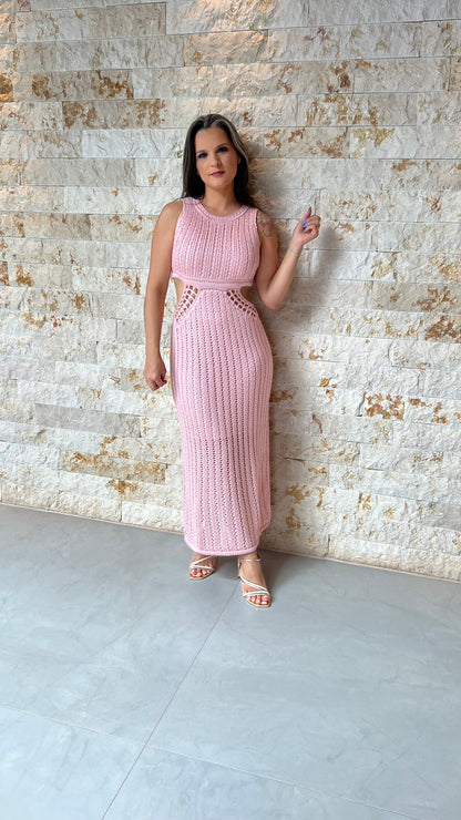 Vestido Longo Tricô Flavia POLI- Rosa 5875