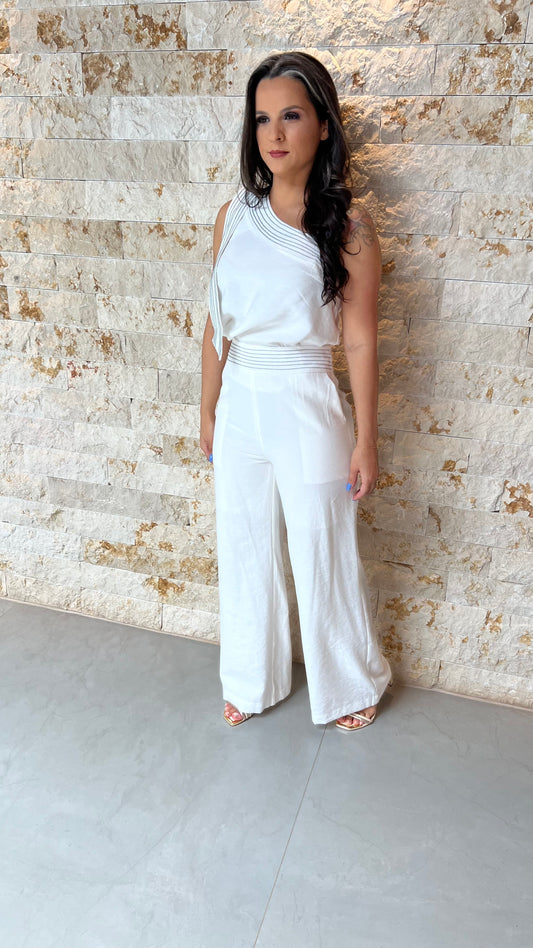Conjunto Calça e Blusa Ombro Só JEN- Branco 5891