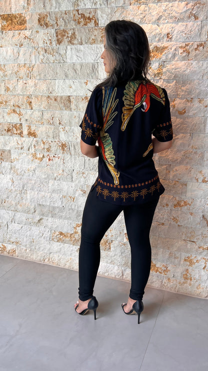 Blusa Arara Laranja Tropical ARTE-  Branco Estampado 5570
