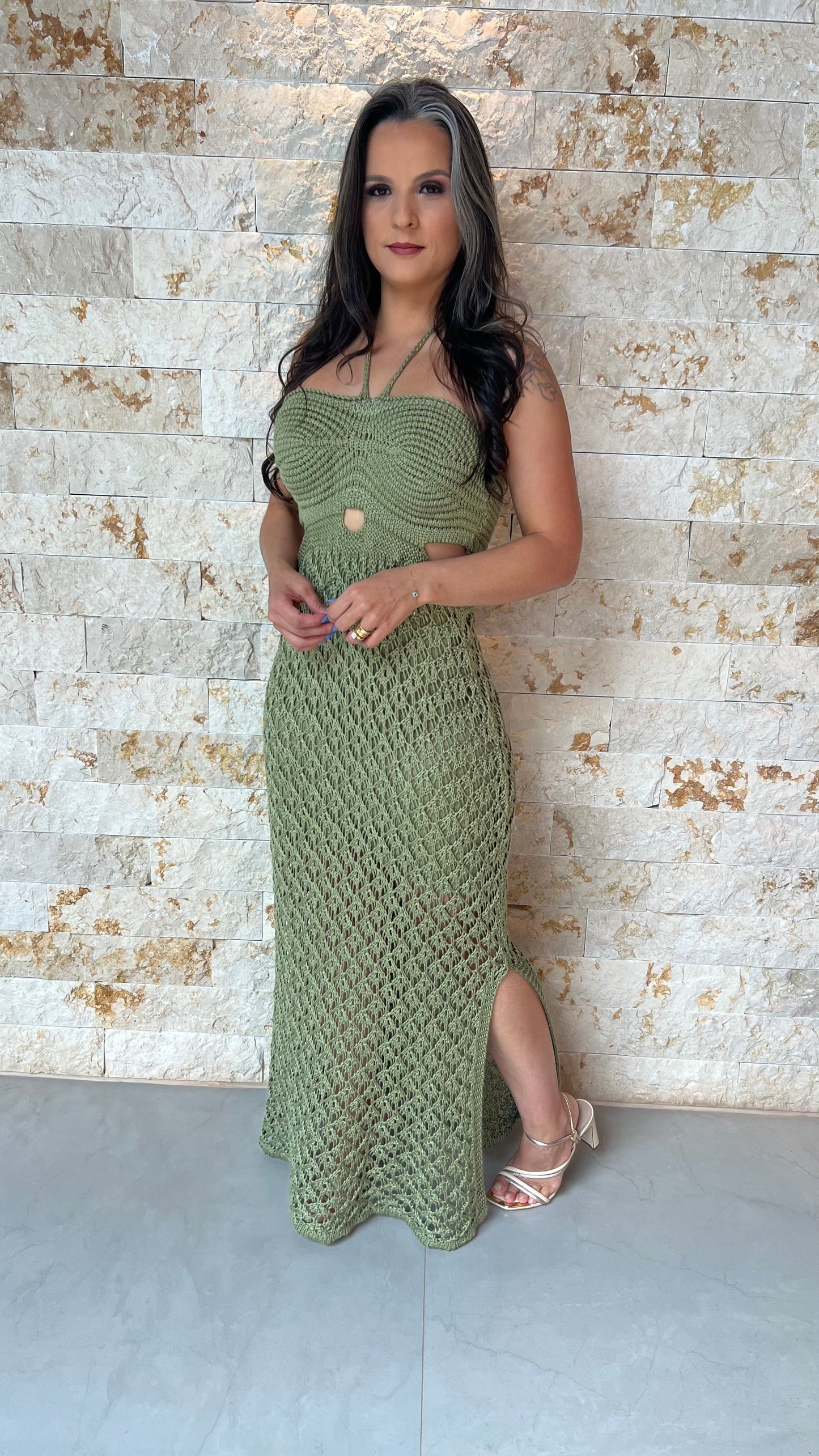 Vestido Midi Tricô Busto POLI- Verde 5898
