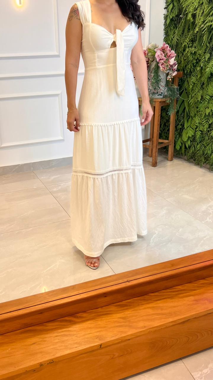 Vestido Longo Amarração Busto - Branco/Off 4999