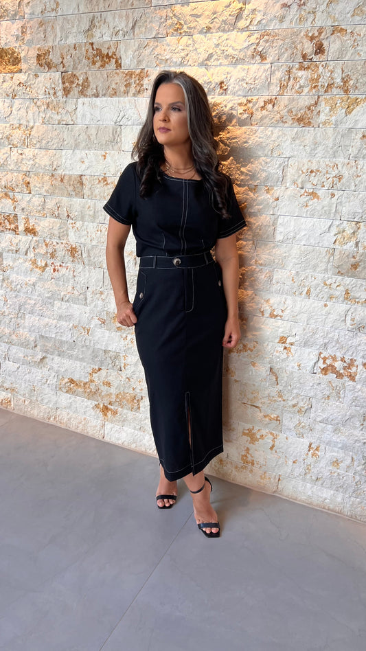 Conjunto Saia e Blusa Botão PIS- Preto 5595