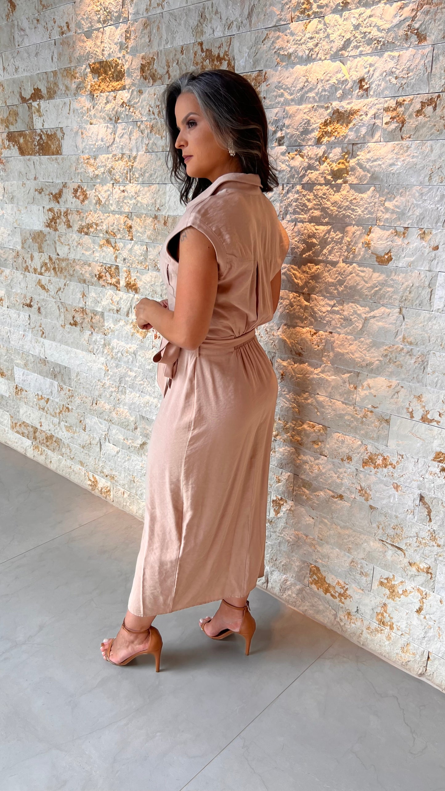 Vestido Chemisse Bolso PIS - Nude 5421