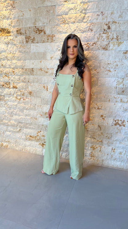 Conjunto Calça Blusa Botões VIDI- Verde 5778