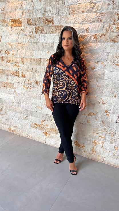 Blusa Manga 3/4 Cobre e Ouro YU - Estampado 5566