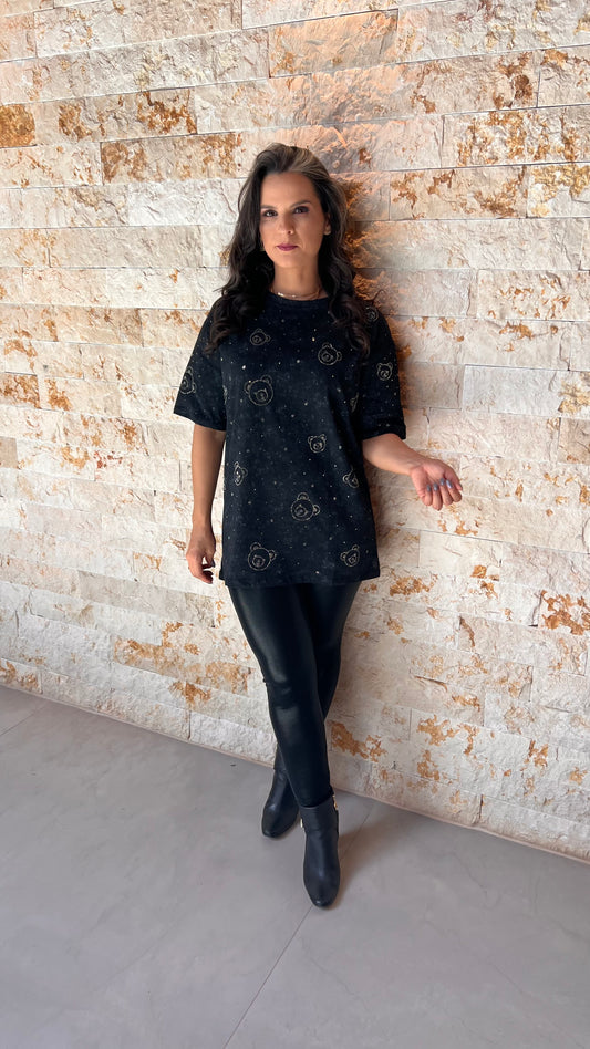Blusa Tshirt Urso Bordado EAG- Preto 5682