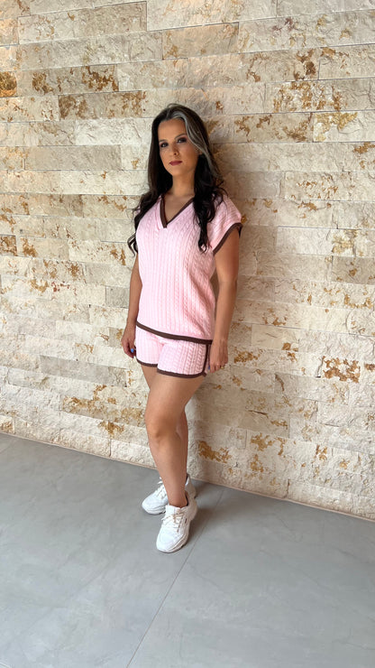 Conjunto Short e Blusa Tricô POLI- Rosa 5894