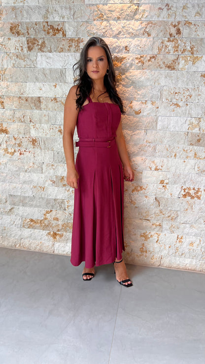 Conjunto Blusa e Saia Midi Vintage PIS- Marsala 5592