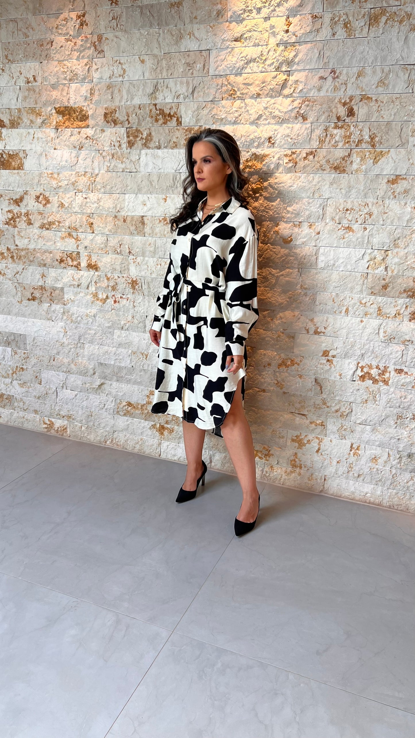 Vestido Chemisse Alongada Abstrato EAG- Preto 5684