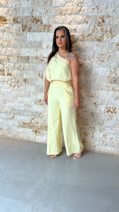 Conjunto Calça e Blusa Ombro Só JEN- Amarelo 5891