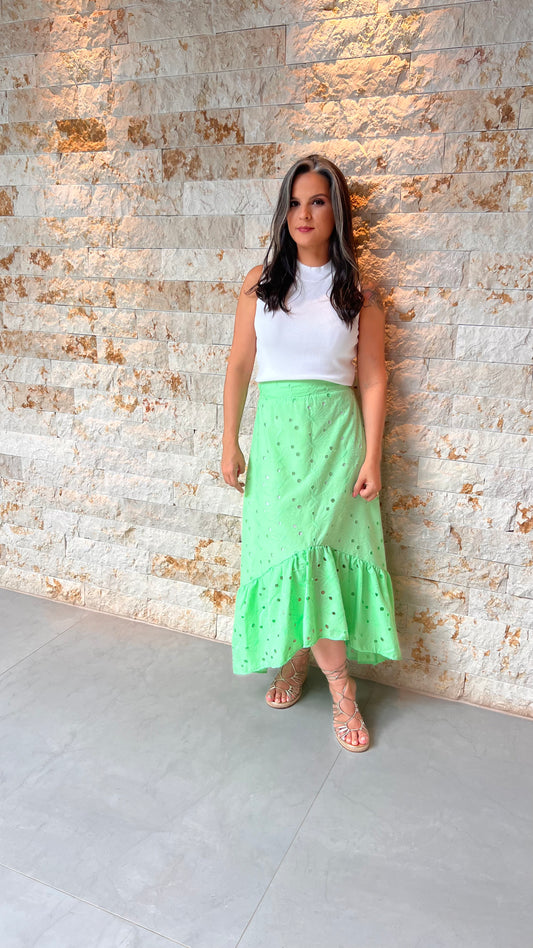 Saia Midi Lesie Babado EAG- Liso Verde 5478