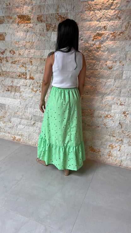 Saia Midi Lesie Babado EAG- Liso Verde 5478