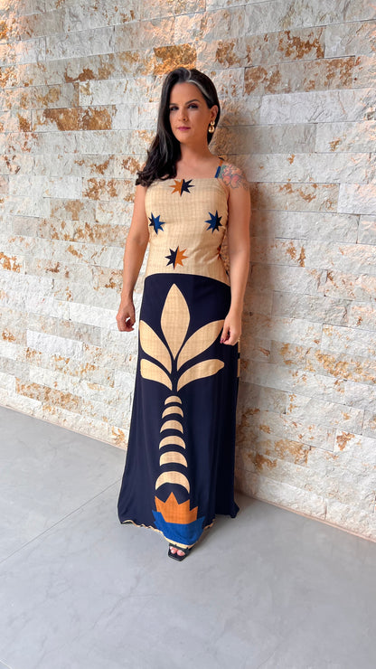 Vestido Longo Coqueiro Nude ARTE- Estampado 5460